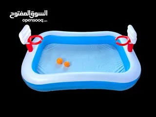  2 مسبح حوض سباحة للاطفال مع لعبة كرة سلة مع منفاخ هدية