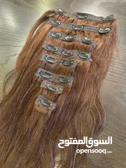  1 شعر طبيعي 100/100 جديد غير مستعمل (كلبسات 8 قطع ) لون بني