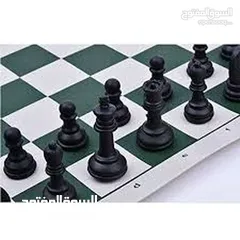 19 رقعة شطرنج جلد رول بطولات. احجار الشطرنج عظم  مع شنته