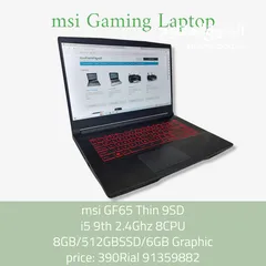  1 Gaming Laptop msi GF65 Thin 9SD very clean لاب توب العاب بحالة ممتازة جدا مواصفات رائعة وضمان