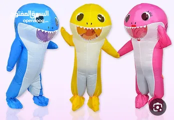 2 لباس كامل شخصية سمك القرش الكرتونيه ازرق وزهري ومتوفر جميع الشخصيات الكرتونيه
