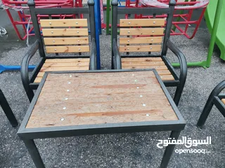  6 طقم مقاعد وبنشات حديقة حديد وخشب سويد رباعي مع طاولة