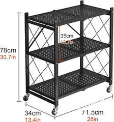  7 3 Layer Foldable Trolley Rack, Foldable Kitchen Storage Rack 3 Tier