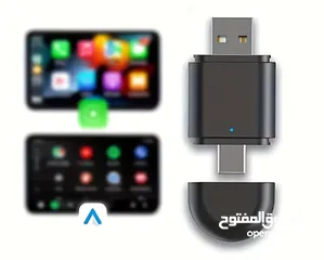  2 Wireless Apple CarPlay and Android Auto Adapter قطعة تحويل كار بلاي واوتو الى لاسلكي