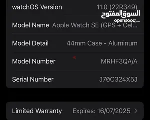  4 Used Apple watch SE  - 44mm case aluminium (GPS+CELLULAR)  ساعة ابل SE جي بي اس وشريحة الكترونية