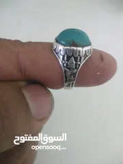  9 خاتم فضة 925 منقوش حجر الفيروز الأخضر التفاحي الطبيعي القياس 28 الوزن 9غرام حجر الفيروز نيشابوري