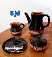  1 ادوات منزليه تراثيه . إبريق شاي،  سكريه وإبريق حليب، سيراميك، طلاء ملون  مضيفه