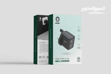  2 40W Dual PD Wall Charger GL-W23A GNPD40WUDWCBK  شاحن حائط ثنائي PD 40 واط من جرين ليون GL-W23A