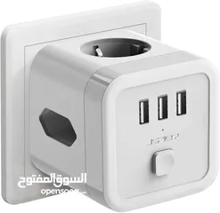  2 مقبس USB، مكعب مقبس JSVER مكون من 3 مقصورات مع 3 محولات مقبس USB (مقبسان أوروبيان ومقبس Schuko واحد)