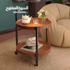  2 طاولة جانبية متحركة مع بكرات – طاولة قهوة دائرية  طاولة قهوة صغيرة بعربة من طبقتين بتصميم