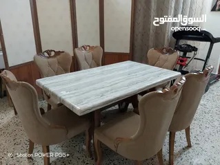  4 ميز طعام مرمر مع ثقيل مع 6كرسي جلد ضد الماء