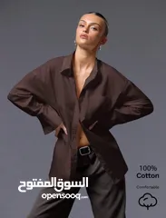  1 قميص بني شوكلاته داكن قماش قطني 100%