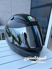  3 AGV helmet , with silver mirror visor and SENA 5R lite headsets