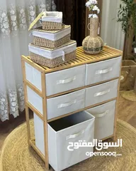  4 مع خزانة البامبو  بـ6 أدراج قماشية متينة تصميم طبيعي وراقي يناسب جميع الديكورات .