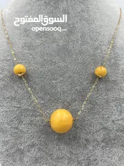  2 قلادة ذهب بكهرمان كلنغرادي نسائية -Women's 18k gold necklace with natural, untreated Clingard amber