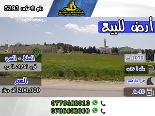  1 رقم الاعلان (5293) قطعة أرض مميزة للبيع في منطقة السلط , السرو , قرب أشارات السرو