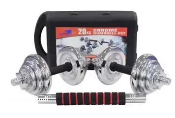  23 20 kg dumbbells new only silver cast iron with the bar connector and the box