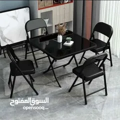  7 كراسي طوي لون اسود جلد ومعدن