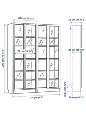  3 BILLY / OXBERG Bookcase, white/glass, 160x30x202 cm (63x11 3/4x79 1/2 ")