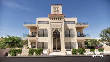 1 شقة طابق اول 206 مع بلكونه 15 بنظام ذكي و تدفئة تحت البلاط خلف مدارس العالمية بتشطيبات فندقية