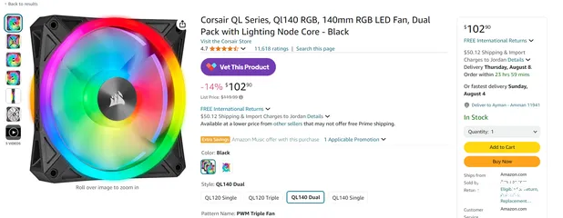  5 طقم مراوح Corsair QL140 ARGB