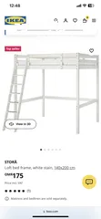  3 Loft bed frame, white stain, 140x200 cm
