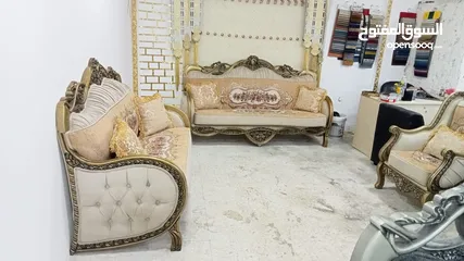  25 طقم كورنر خشب قراط ولاتيه مكفول سنتين اسفنج ضغط قماش وتر بروف. 6مخدات هدية  بفة لكل طقم كن