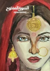  2 Oil painting of an Indian/bengali woman in red indian/begali outfit with jewellery 50cm×60cm