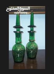  2 زوج من الزجاج الكرستال التشيكي decanters قديماتوجدا من النوادر تحفه شغل يدوي