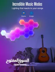  7 مصباح جداري سداسي ذكي متغير الألوان ضوء ليلي محيطي RGB شكل موسيقى تحكم بتطبيق إيقاع لغرفة الألعاب وغ