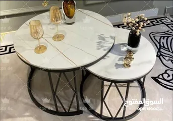  1 طقم طاولات قطعتين وسط شايش فل ابدااع طاولة وسط بلاطة شايش ثقيل  خشب جرانيت ثقيلل