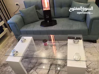  5 طاوله ضيوف او طاوله صالون او طاوله مكتب خشب لاتيه 18 طبقتين وزجاج 10مل طبقتين ودهان ابيض وتصميم تركي