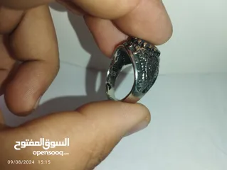  3 خاتم فضه سوري معوج بحجر عقيق ازرق سماوي