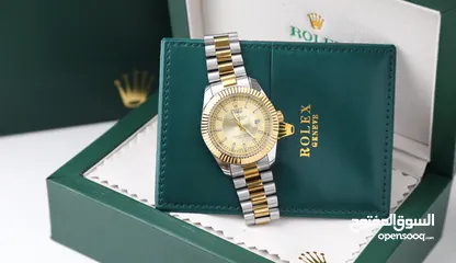  28 ساعات Rolex ستيل + جلد مع بكج رولكس لساعة وبطاقة كفالة لمدة سنة كاملة من تاريخ الاستلام  تواصل واتس