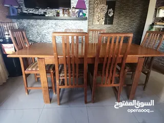  14 طقم سفره طاوله كبيره +6 كراسي + بفيه 3درفه انتيك خشب بلوط