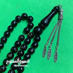  12 مسبحة يسر 100 حبة 7 ملي- black coral prayer beads 100 beads - شرشوبة فضة 925