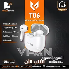  1 سماعات أذن وايرلس أصلية تعمل 5 ساعات متواصلة VFan Wireless Earphones T06
