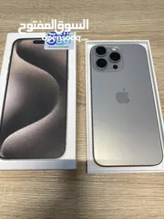  1 iPhone 15 pro max  256gb  لون natural titanium  بطارية 89% كفالة ابل حتى شهر 10