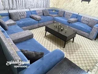  4 طقمين كنب 7 مقاعد خشب سويد وأرجل زان وجلسة مغربية 14 المقعد