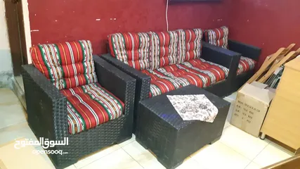  4 طقم رتان طقم ترس خارجي طقم كنب طقم خيزران طقم رتان بلاستك عضم خمس مقاعد+طاولة وسط
