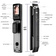  4 Smart door lock with built in camera and screen - Z14 - قفل باب ذكي سمارت - عدد لا محدود من المفايح