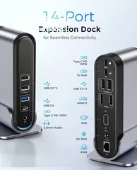  16 دوكسيشن ثندربولت تايب سي USB C Docking Station Dual Monitor, Baseus 14-in-1 Laptop Docking Station w
