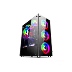  3 كيس كومبيوتر جيمنج فارغ مع 6 مراوح ملون TERMINATOR T-850 6X RGB FANS MID TOWER GAMING CASE