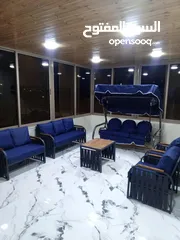  3 اطقم مودرن للحدائق حديد و راتان ومراجيح ثلاثية و عش البلبل وطاولات سفرة من الحديد الصلب