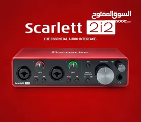  4 طقم كرت صوت سكارلت مع ميكرفون وسماعة اصلي Scarlett 2i2 Studio Audio Interface and Recording Bundle