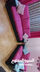 7 طقم كنب لون وردي بحاله جيد