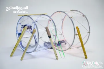  3 طبول للدبكات شفاف مع اضاءة متغيرة عدة الوان