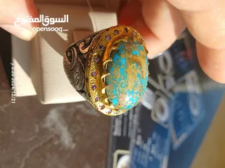  2 خاتم فضة متوج بحجر فيروز نيشابوري