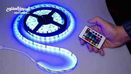  4 حبل اناره و ديكور مع ريموت و محول ودبل فيس لاصق LED light RGB ضوء ليد اضائه زينه حفلات  عيد ميلاد