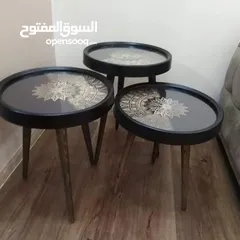  10 طاولات سرفيس 3D  زجاج حجم الكبير قطر 40سم نظام تركي  متوفر الوان  3 قطع